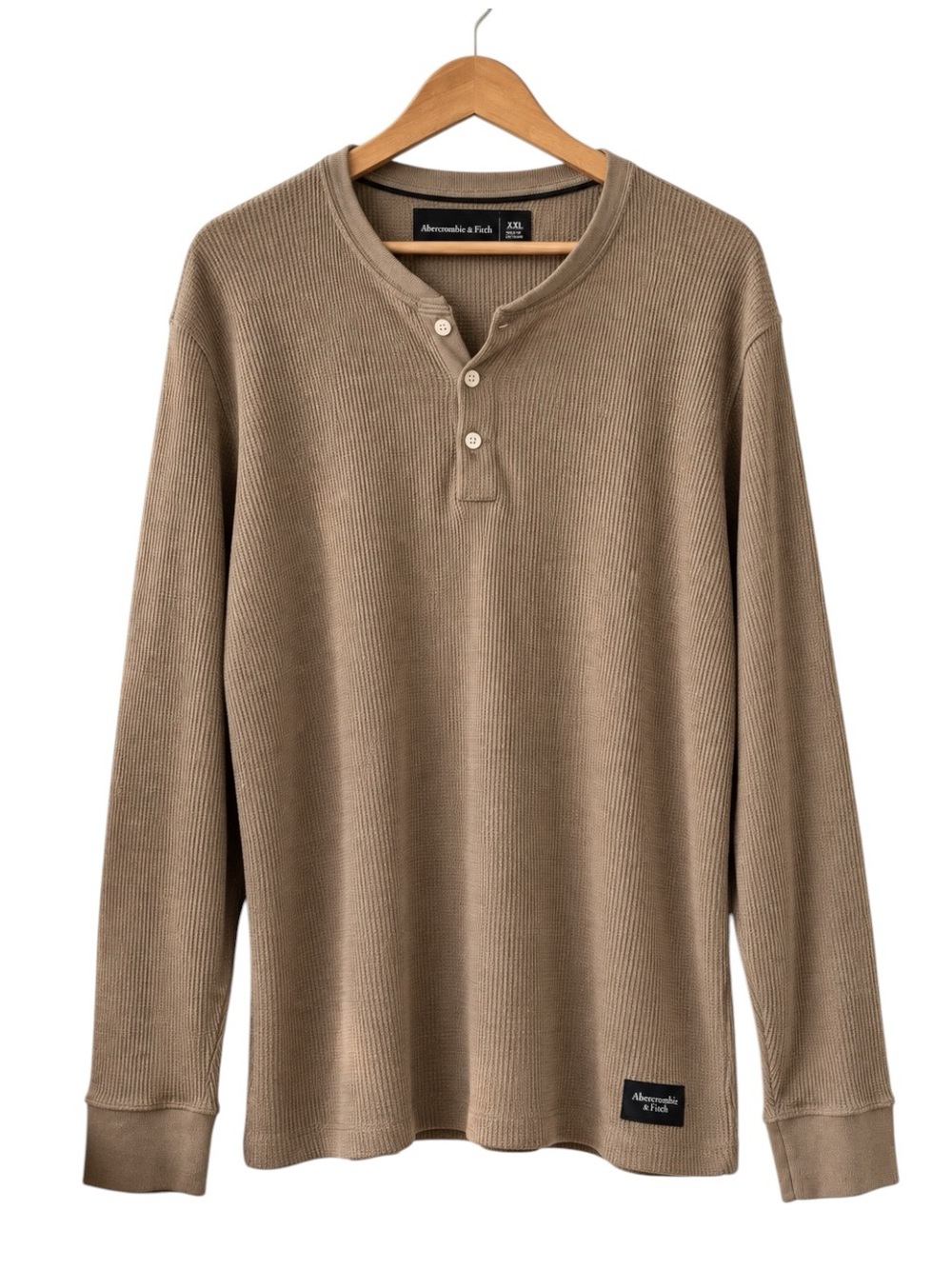 Abercrombie & Fitch Men's Long-Sleeve Waffle Henley - Tan